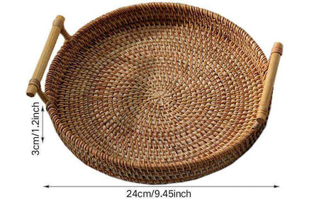 Rattan Handwoven Round High Wall Severing Food Storage Tray