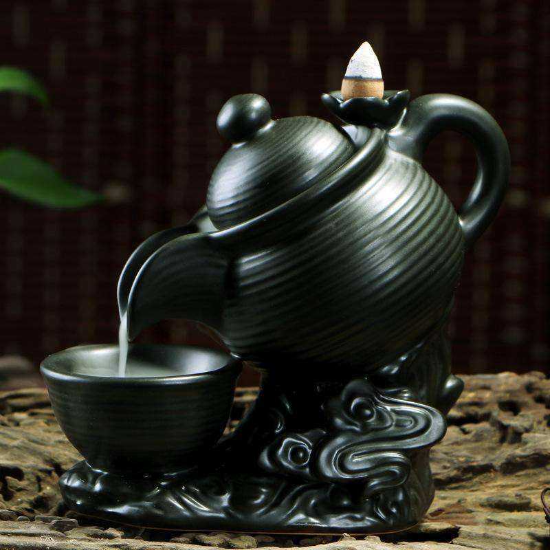 Cool Black Tea Pot with Cup Incense Burner