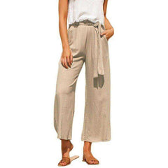 Casual cotton Wide leg sashes loose female long pants