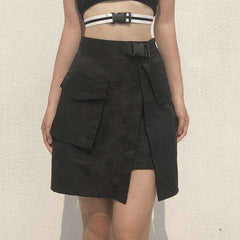 High Waist Belt Cargo Pocket Sexy Split Open Skirt