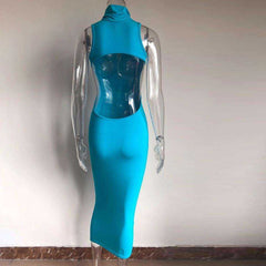 Women's High Turtleneck Backless Maxi Long Dress