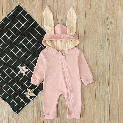 Image of Cutest Baby Warm Bunny Romper Long Ear Hooded Newborn Onesie