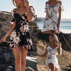 Off Shoulder Floral Chiffon  Dress