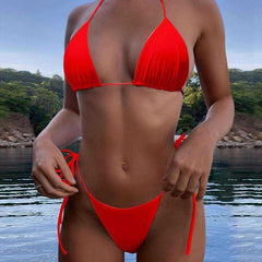Sexy Women Pure Color 2021 New Brazilian Summer Style Lady Bandage Swimwear Bikini Set