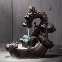 Ceramic Backflow Incense Burner Dragon With Crystal Ball home decoration