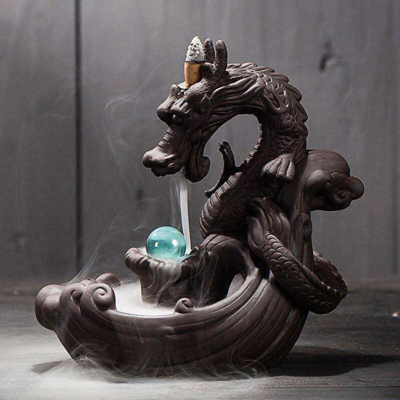 Ceramic Backflow Incense Burner Dragon With Crystal Ball home decoration