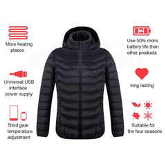 USB Electric Heated Vest Cotton Coat Camping Hiking Thermal Warmer Jacket