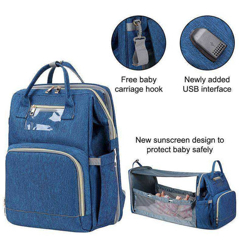 Image of USB Diaper Bags Backpack Foldable Sunscreen Baby Bed Large Capacity