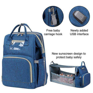 USB Diaper Bags Backpack Foldable Sunscreen Baby Bed Large Capacity