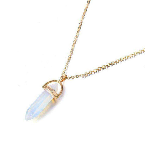 Image of Natural Stone Moon Choker Gold Color Crystal Pendant Necklace