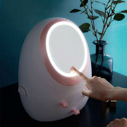 Image of Aesthetic Portable Dustproof LED Light Makeup Mirror Organizer Box