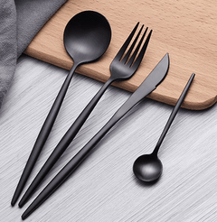 Stainless Steel Black Gold Fork Knife Spoon Tableware Set