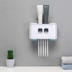 Auto Toothpaste Dispenser Wall Mount Dustproof Toothbrush Shelves