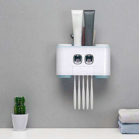 Image of Auto Toothpaste Dispenser Wall Mount Dustproof Toothbrush Shelves