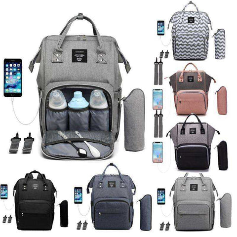 Image of USB Design Waterproof Large Capacity Mummy Diaper Baby Care Pregnant Backpack
