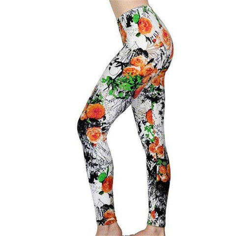 Image of New 2021 Fashion Plus Size Print Flower Guitar Plaid Thin Nine Leggings