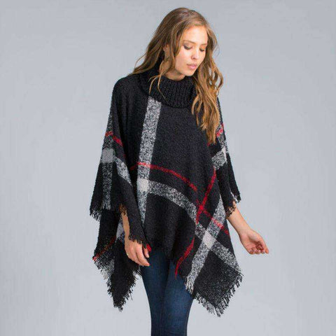 Image of 2021 Fashion Women Winter Warm Wool Plaid Knitted Poncho