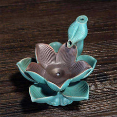 Ceramics LED Lotus Incense Burner Aroma Smoke Waterfall Fountain Censer