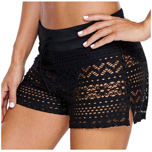 2021 Women High Waist Mesh Lace Tummy Control Beach Swimming Briefs Pants  Shorts Bikini Bottoms