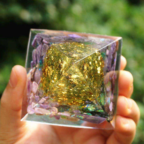 Image of Tree of Life Pyramid Orgone Peridot With Charoite Natural Crystal Stones