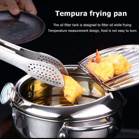 Image of Japanese Tempura Deep Frying Pot with Thermometer