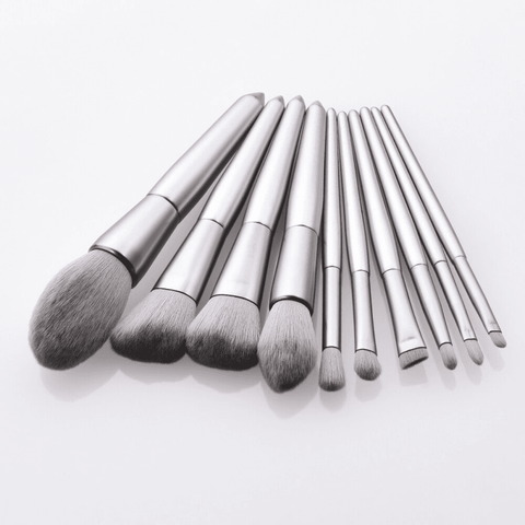 Image of 10pcs Eyebrow and Eye Shadow Makeup Brushes Silver Set