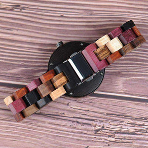 Lovers' Casual Quartz Elk Design Natural Wooden Watches with Mixed Colorful Wood Band