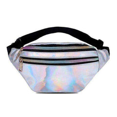Holographic Waist Belt Bag Women Pink Silver Fanny Geometric Pack