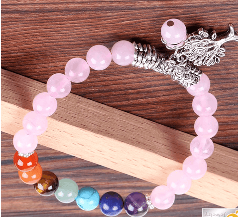 Image of Pink Crystal Quartz 7 Chakra Awakening Gem Stone Bead Bracelet