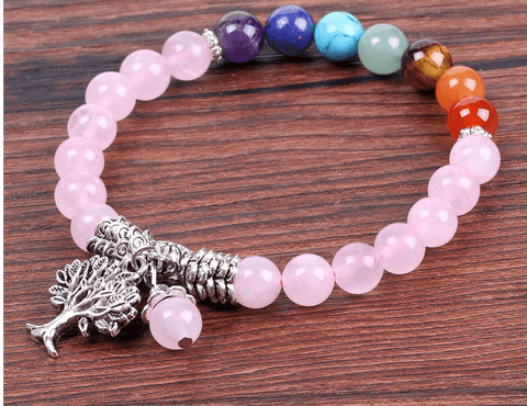 Image of Pink Crystal Quartz 7 Chakra Awakening Gem Stone Bead Bracelet