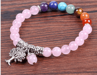 Pink Crystal Quartz 7 Chakra Awakening Gem Stone Bead Bracelet