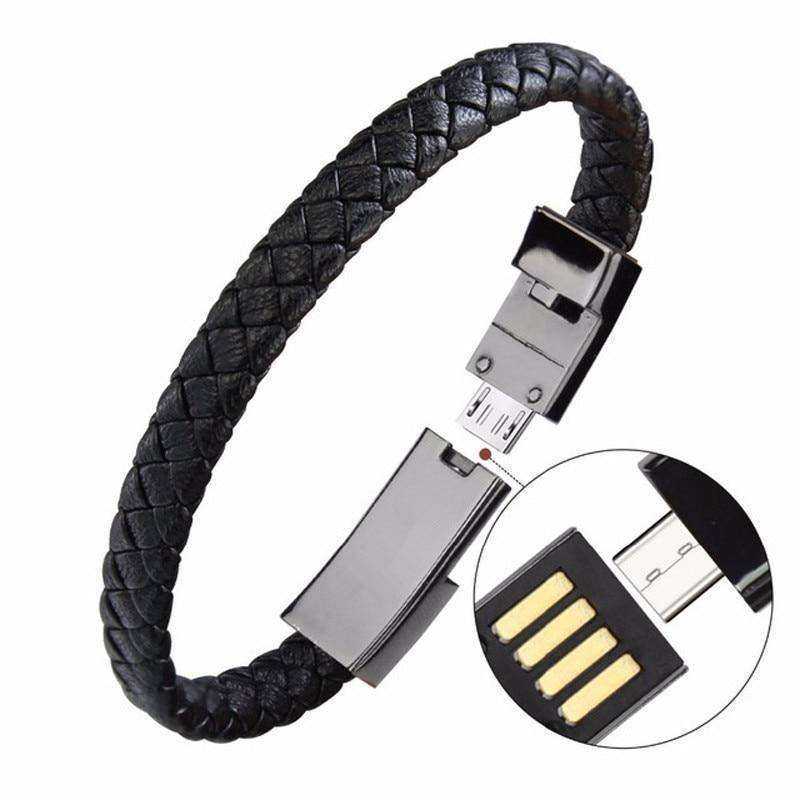 Genuine Leather Mini Micro USB Phone Charging Bracelet