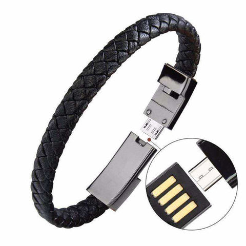 Image of Genuine Leather Mini Micro USB Phone Charging Bracelet