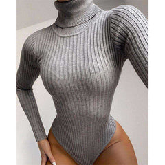 Long Sleeve Winter Clothing Ribbed Knitted Turtleneck Bodysuit Women