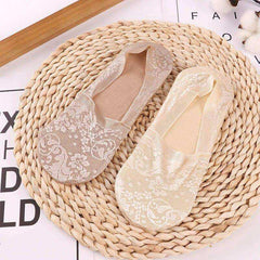 1/2 Pairs Women Girls Lace Flower Short Socks Anti-skid Invisible Ankle Sock Slippers