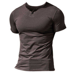 MUSCLE ALIVE Men's Short Sleeve Henleys  T-Shirt Single Button Placket