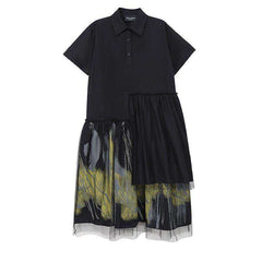 Painted Style Women Black Long Shirt Casual Dress