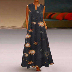 Casual Floral Printed Maxi Long Vintage Sleeveless Women Dress
