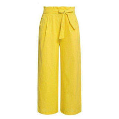 Casual cotton Wide leg sashes loose female long pants