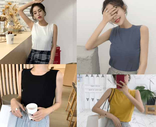 Women Skinny Tees O-Neck Casual Sleeveless