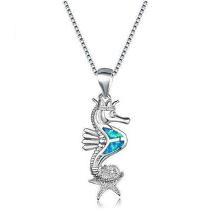 925 Silver Seahorse Opal Pendant Necklace