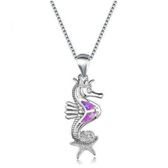 925 Silver Seahorse Opal Pendant Necklace