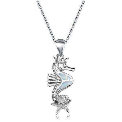 Image of 925 Silver Seahorse Opal Pendant Necklace