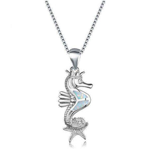 925 Silver Seahorse Opal Pendant Necklace