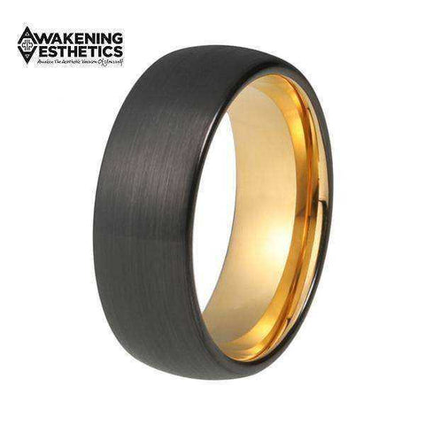 Image of Jewelry - Black And Yellow Gold Domed Tungsten Ring