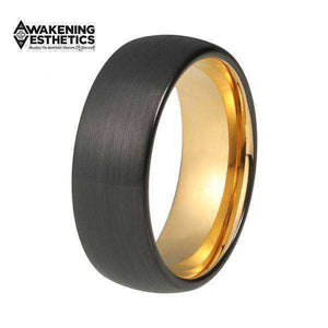 Jewelry - Black And Yellow Gold Domed Tungsten Ring