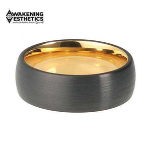 Jewelry - Black And Yellow Gold Domed Tungsten Ring