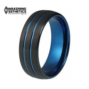 Jewelry - Black & Blue Brushed Tungsten Ring