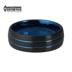 Jewelry - Black & Blue Brushed Tungsten Ring