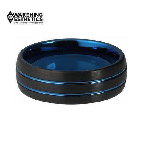 Image of Jewelry - Black & Blue Brushed Tungsten Ring
